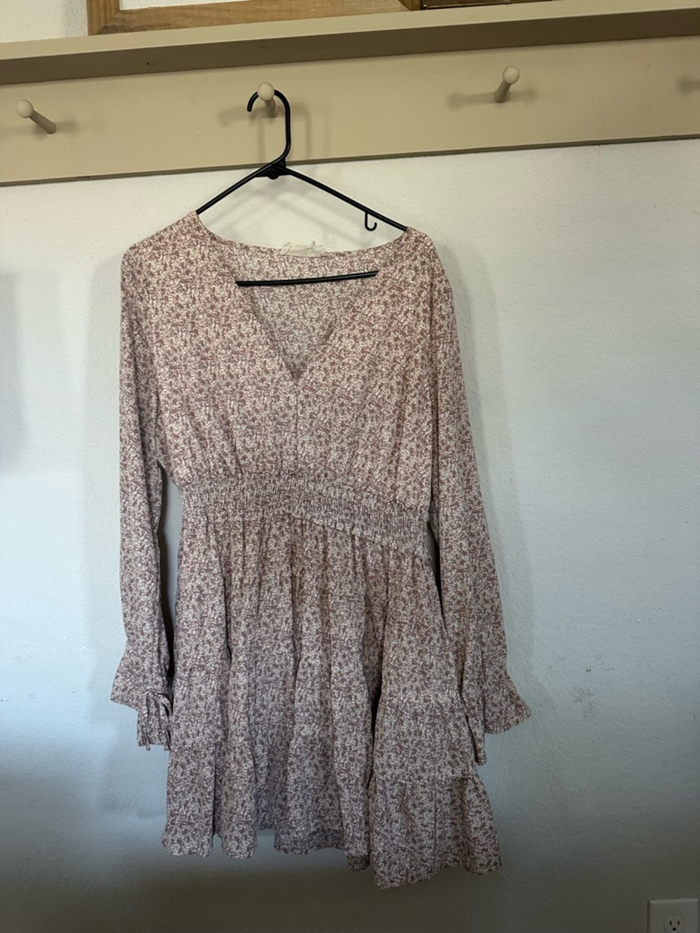 Floral Long-Sleeve Smocked Waist Mini Dress - Dusty Rose